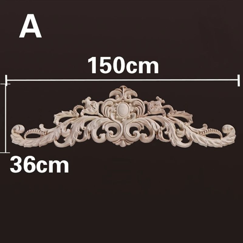 Natural Wood Appliques Decorative Onlays Handcrafted Long Flower Woodcarving For Furniture Walls 18