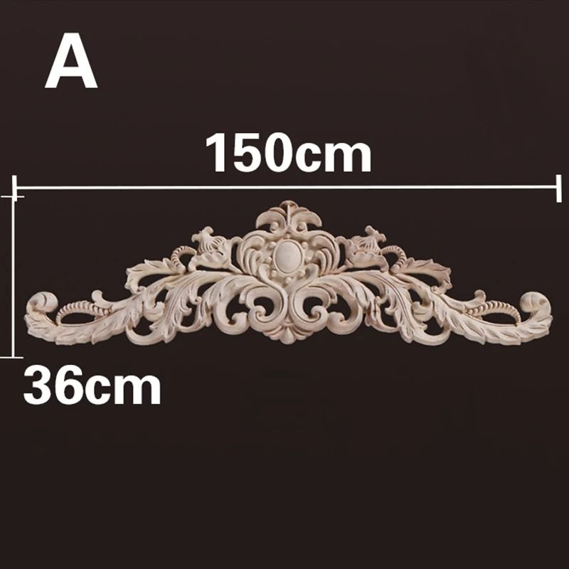 Natural Wood Appliques Decorative Onlays Handcrafted Long Flower Woodcarving For Furniture Walls 18