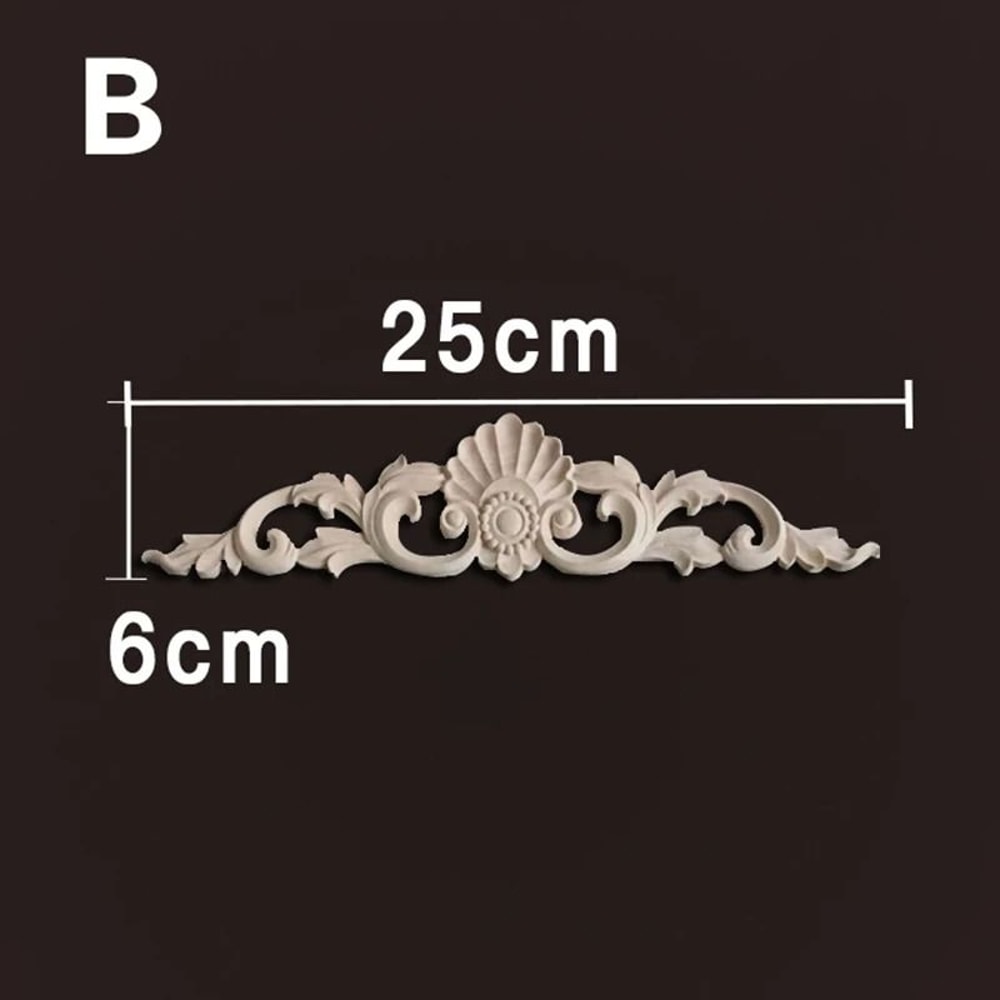 Natural Wood Appliques Decorative Onlays Handcrafted Long Flower Woodcarving For Furniture Walls 19