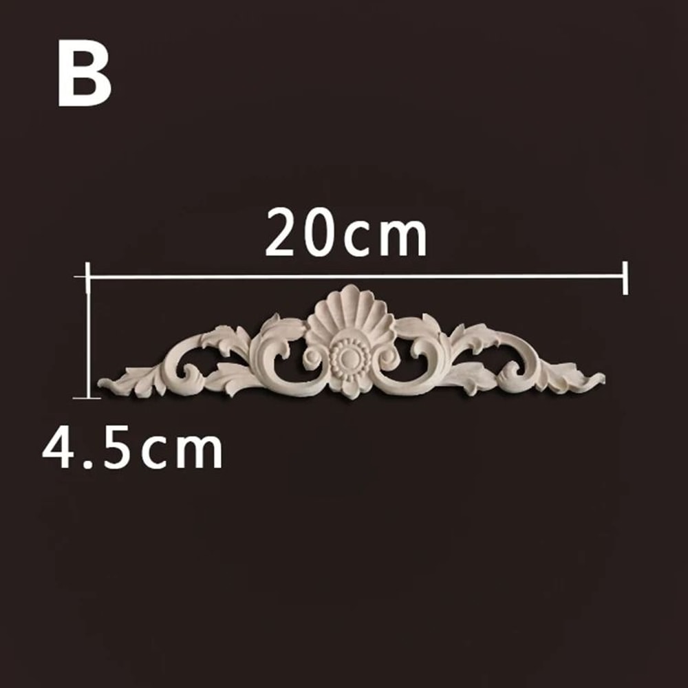 Natural Wood Appliques Decorative Onlays Handcrafted Long Flower Woodcarving For Furniture Walls 6