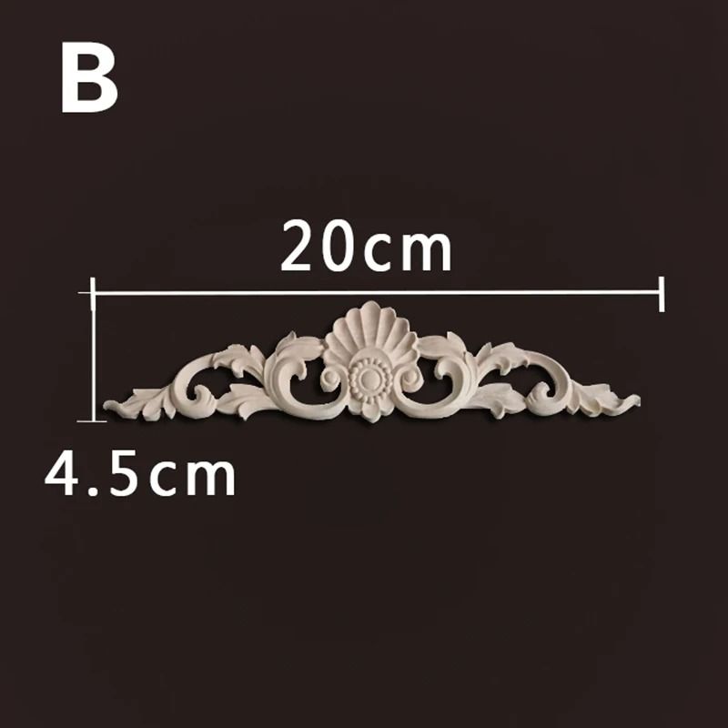 Natural Wood Appliques Decorative Onlays Handcrafted Long Flower Woodcarving For Furniture Walls 6