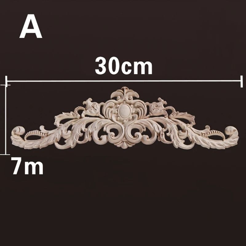 Natural Wood Appliques Decorative Onlays Handcrafted Long Flower Woodcarving For Furniture Walls 7