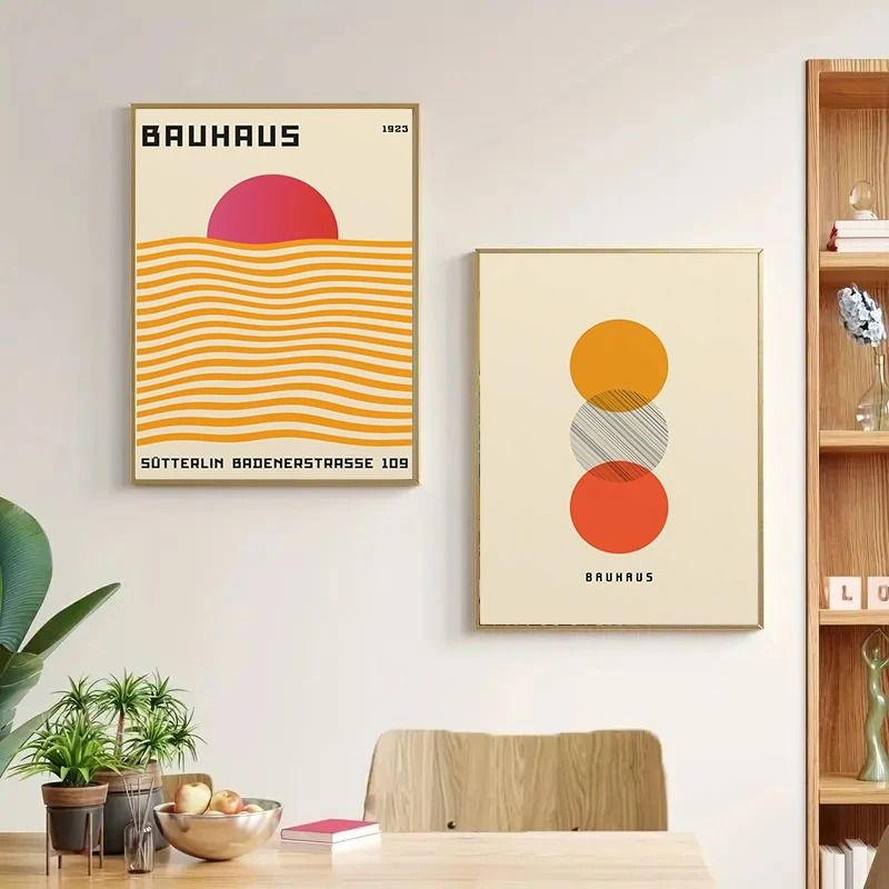 Abstract Orange Bauhaus Geometric Poster Pop Art Sunrise Bicycle Wall Art Prints For Modern Livin 2