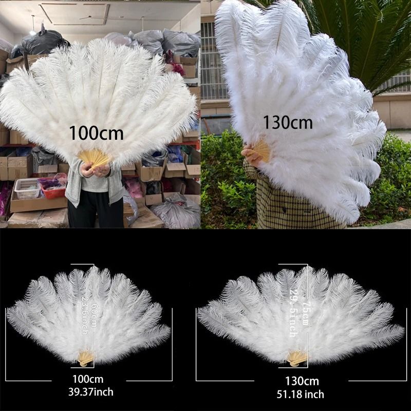 HighQuality Ostrich Feather Folding Fan Performance Carnival Dancer Fan With 13 Premium Bones 5
