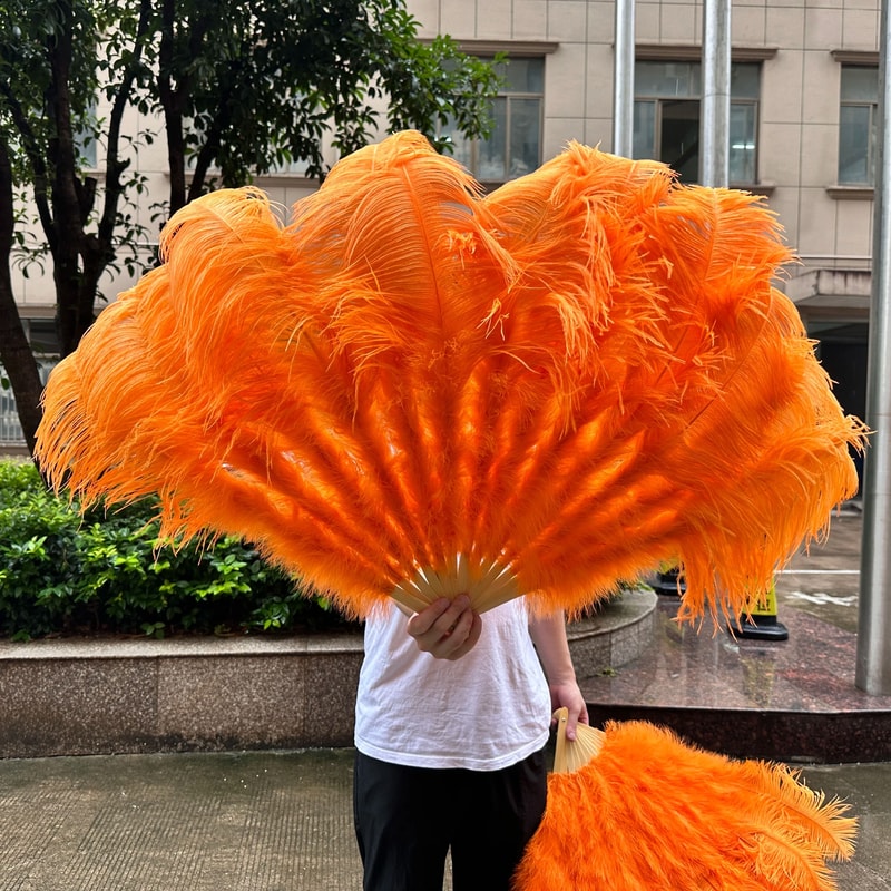 HighQuality Ostrich Feather Folding Fan Performance Carnival Dancer Fan With 13 Premium Bones 12