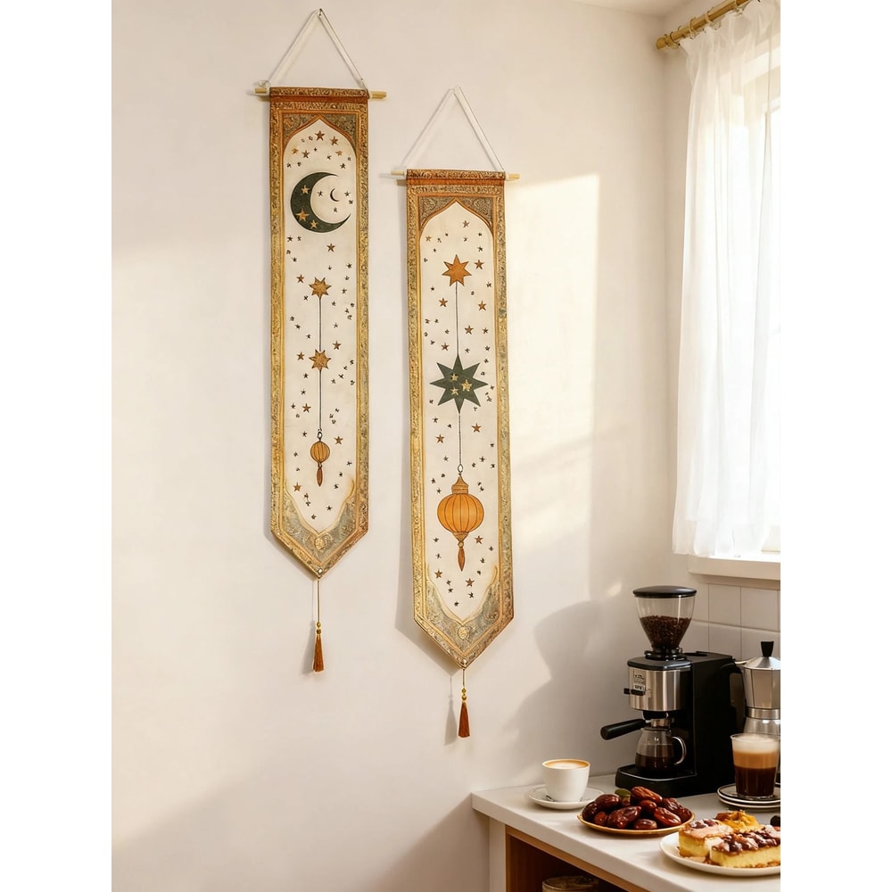 Islamic Ramadan Wall Banner Moon Star Lantern Tapestry For Eid Mubarak Muslim Festival Home Deco 4