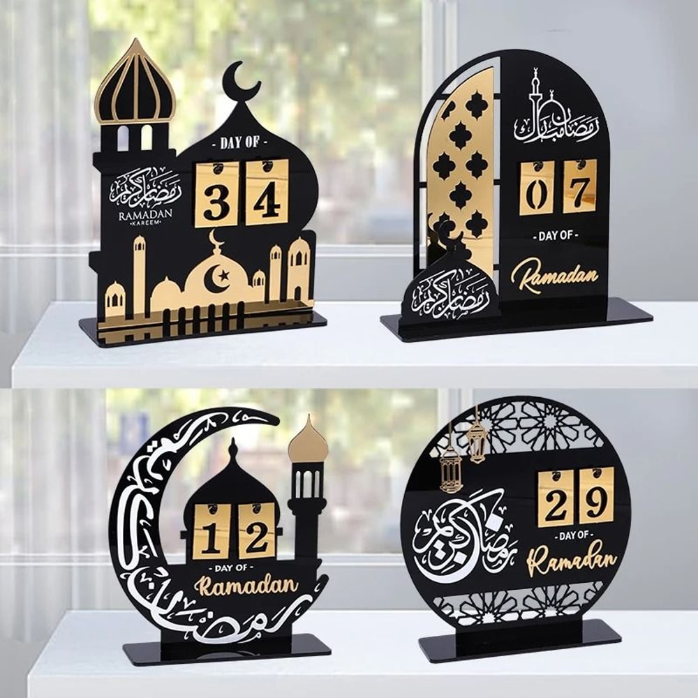 Black Gold Ramadan Countdown Calendar Luxury Acrylic Gift Ornament With Replaceable Numbers For E 0