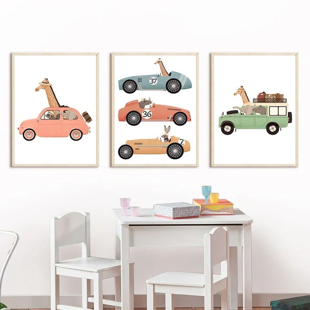 Funny Safari Animals Canvas Art Whimsical Nursery Nordic Kids Bedroom Decor 1