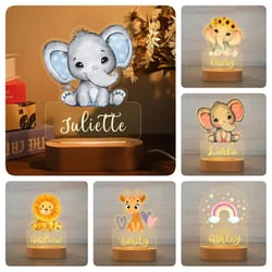 personalized animal childrens night light – custom name acrylic lamp for baby nursery & kids' bedroom decor