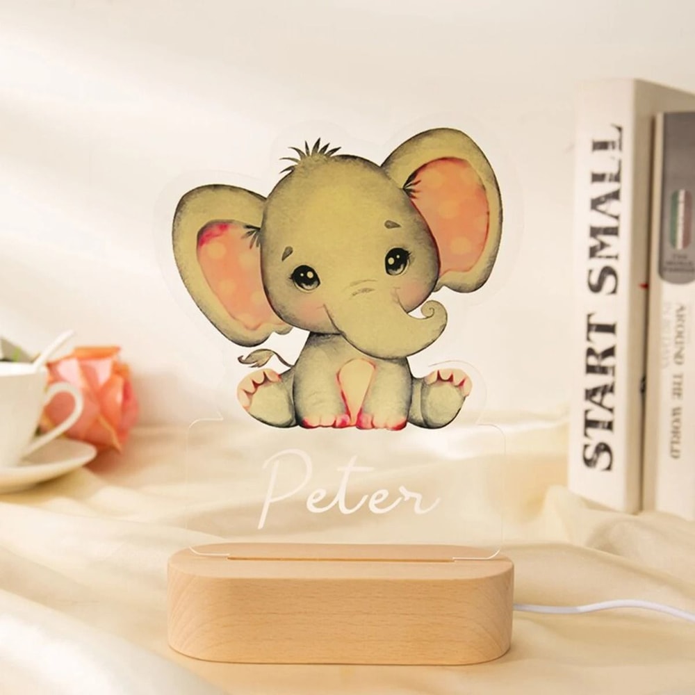 Personalized Animal Childrens Night Light Custom Name Acrylic Lamp For Baby Nursery Kids Bedroom 4
