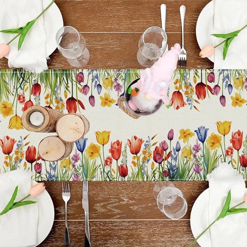 Spring Sunflower Daisy Linen Table Runner Colorful Floral Decor For Wedding Parties Summer Farmh 2