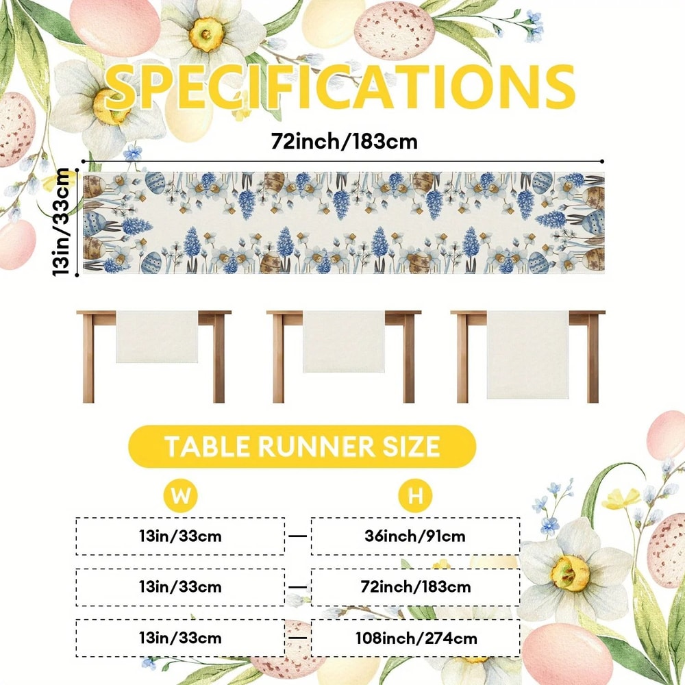 Easter Blue Eggs Spring Flowers Linen Table Runner Botanical Floral Decor For Holiday Tables Dre 4