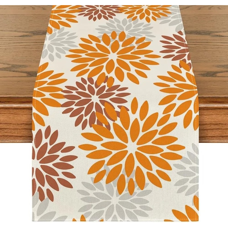 Blue Dahlia Floral Summer Linen Table Runner Seasonal Spring Dresser Scarf Wedding Party Dining D 14