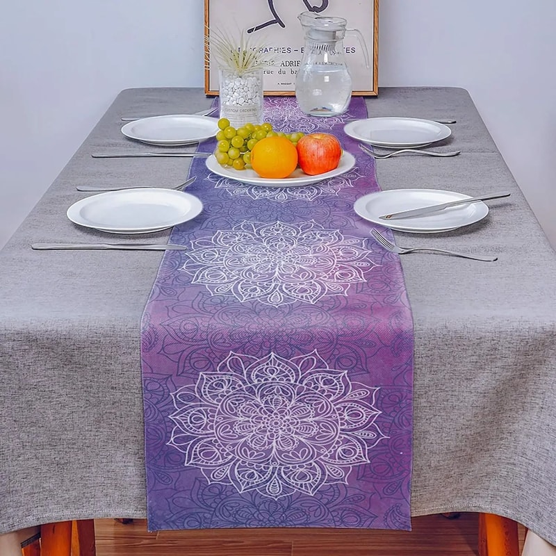 Bohemian Mandala Flower Linen Table Runner Farmhouse Kitchen Dining Decor Wedding Party Table Run 2