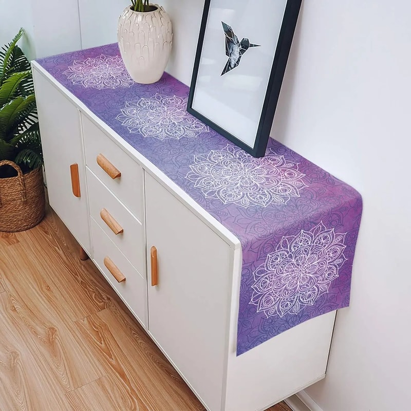 Bohemian Mandala Flower Linen Table Runner Farmhouse Kitchen Dining Decor Wedding Party Table Run 3