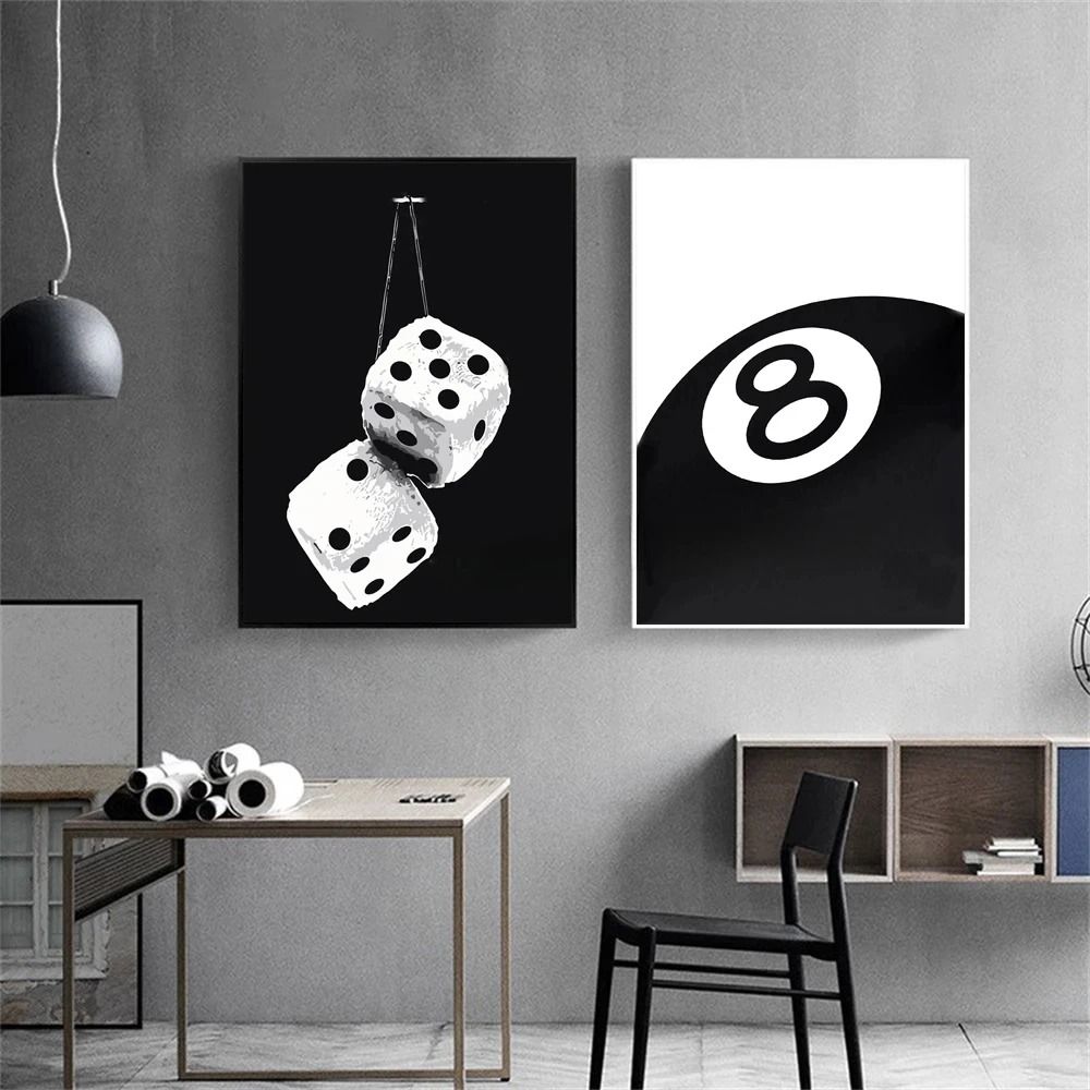 Black White No 8 Ball Art Poster Billiards Club Theme Canvas Wall Decor For Living Room Corridor 1