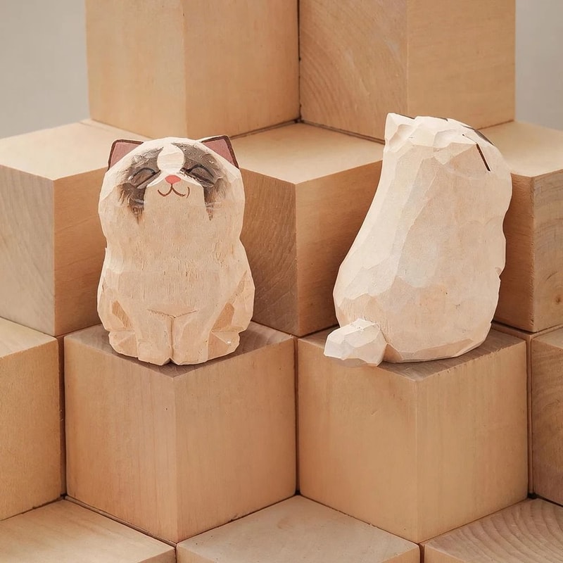 Handcrafted Wood Carving Kitten Statue Cute Cat Figurine For Desk Home Decor Car Dashboard 14