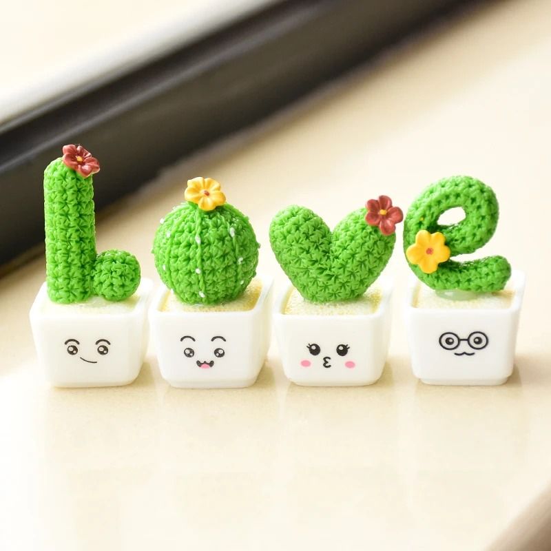 4Piece Resin Succulent Cactus Miniatures Tiny Green Plant Bonsai For Car Dashboard Office Home D 3