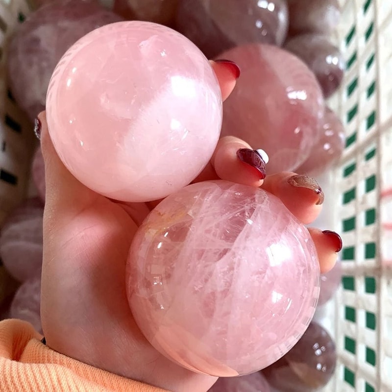 Natural Pink Crystal Ball Polished Rose Quartz Massage Sphere For Reiki Healing HighVibration Hom 1