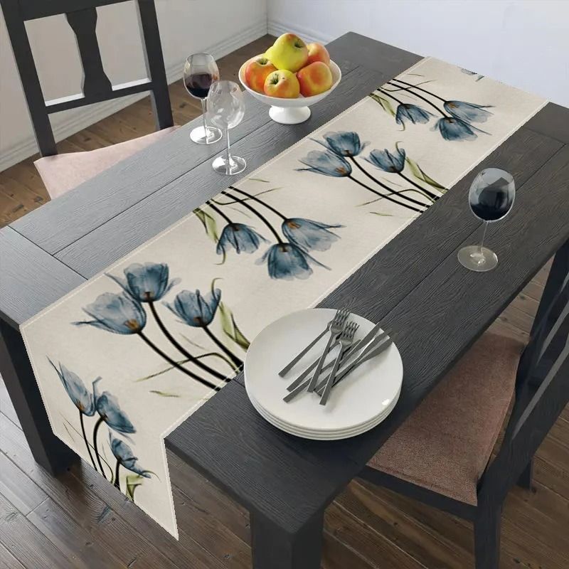 Tulip Linen Table Runner Rustic Farmhouse Style Kitchen Dining Decoration For Indoor Outdoor Home 6