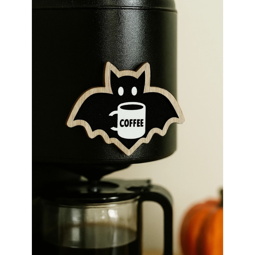 Wooden Halloween Bat Decorative Stickers Cute CoffeeLoving Bat Design For Refrigerator Coffee Mac 2