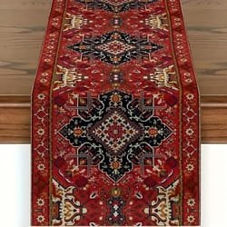 vibrant bohemian style table runner – rich red persian antique stripe pattern for wedding celebrations & global home dec