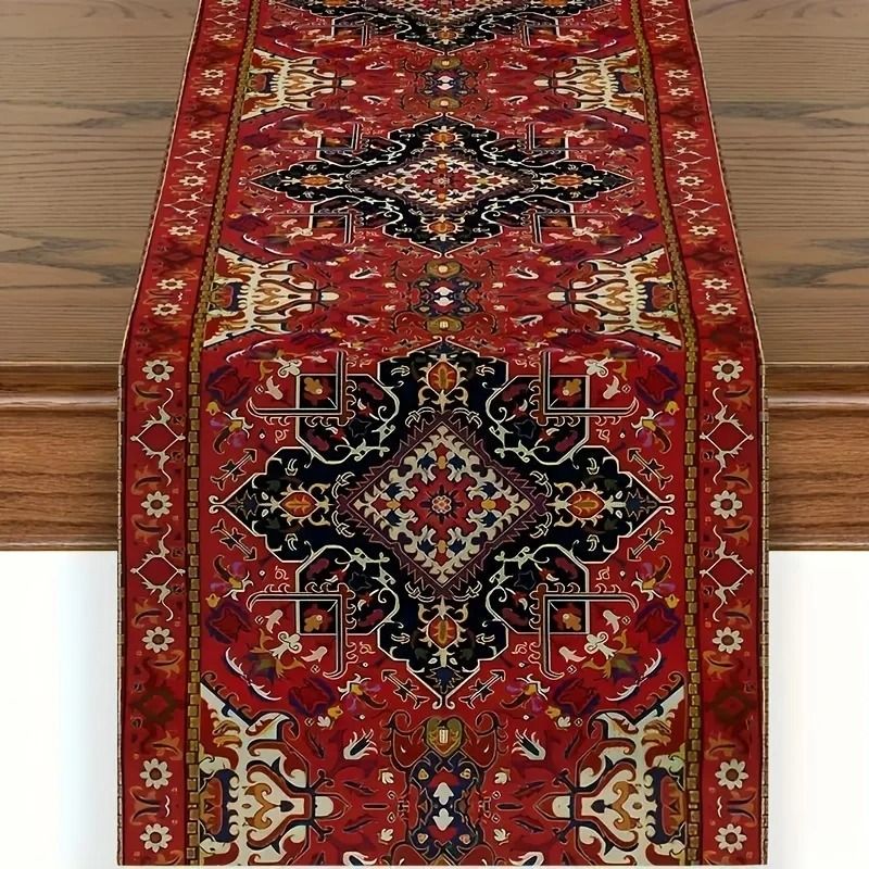 Vibrant Bohemian Style Table Runner Rich Red Persian Antique Stripe Pattern For Wedding Celebratio 0