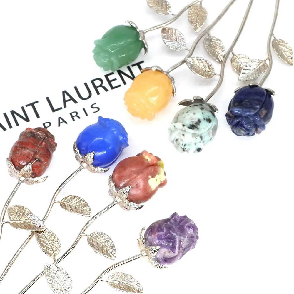 10Piece Natural Crystal Rose Set Romantic HandCarved Gemstone Flowers For Healing Weddings Luxury 2