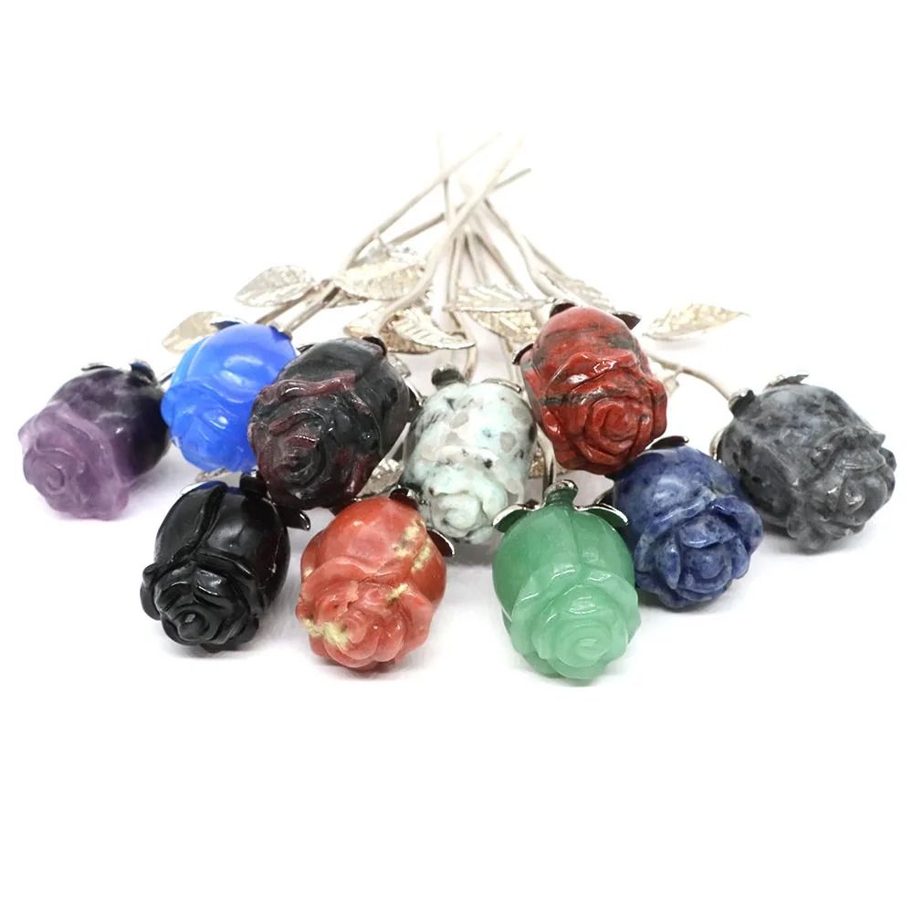 10Piece Natural Crystal Rose Set Romantic HandCarved Gemstone Flowers For Healing Weddings Luxury 4