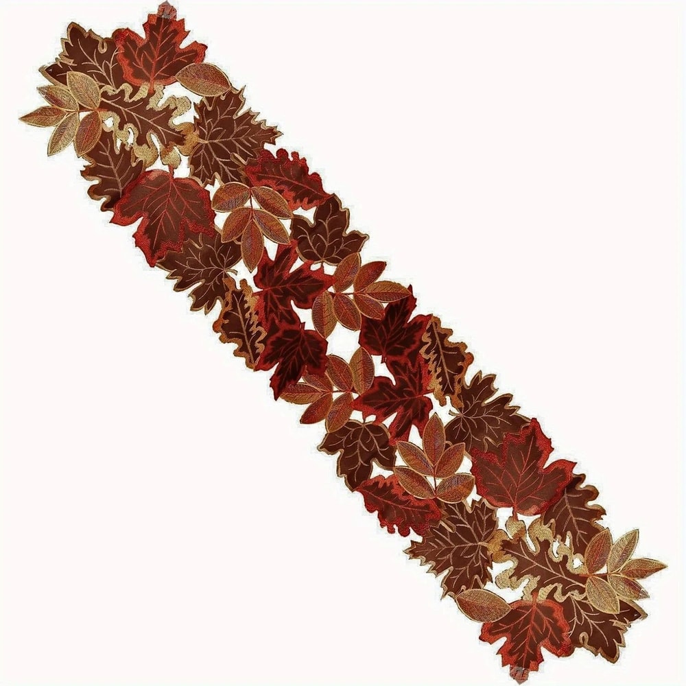 Autumn Maple Leaf Embroidered Table Runner Flocked Brown Maple Design For Rustic Farmhouse Thanksg 8