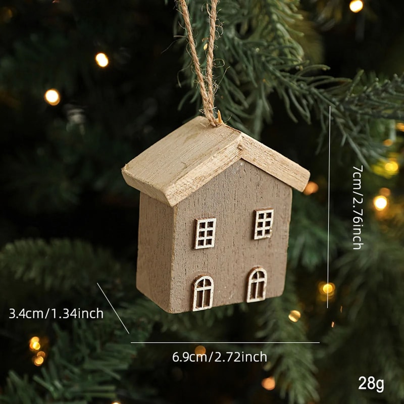 Wooden Christmas House Pendant Handcrafted Small Log House Ornament For Christmas Tree Creative H 9