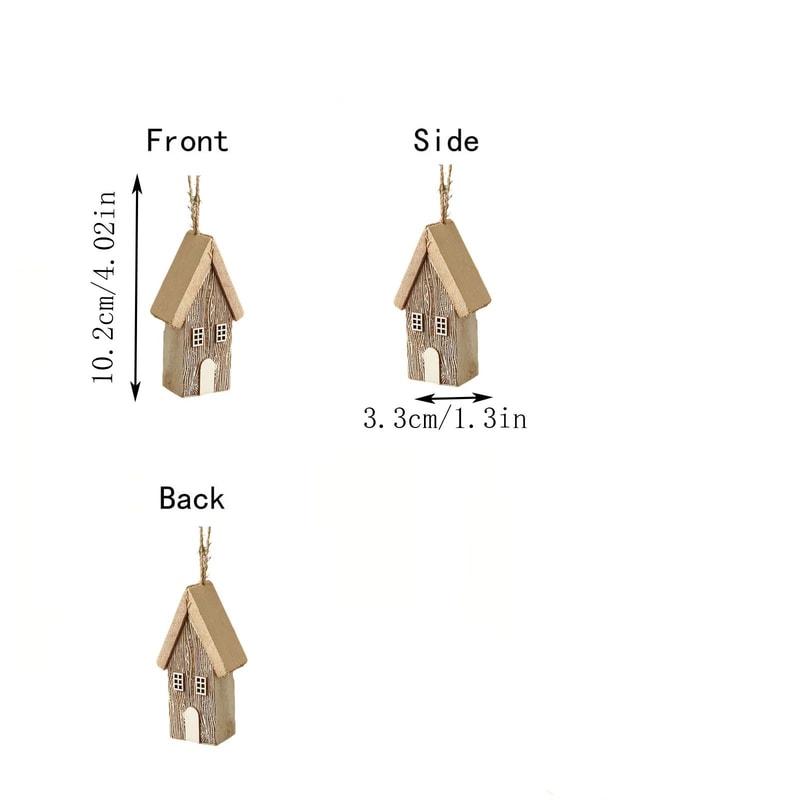 Wooden Christmas House Pendant Handcrafted Small Log House Ornament For Christmas Tree Creative H 4