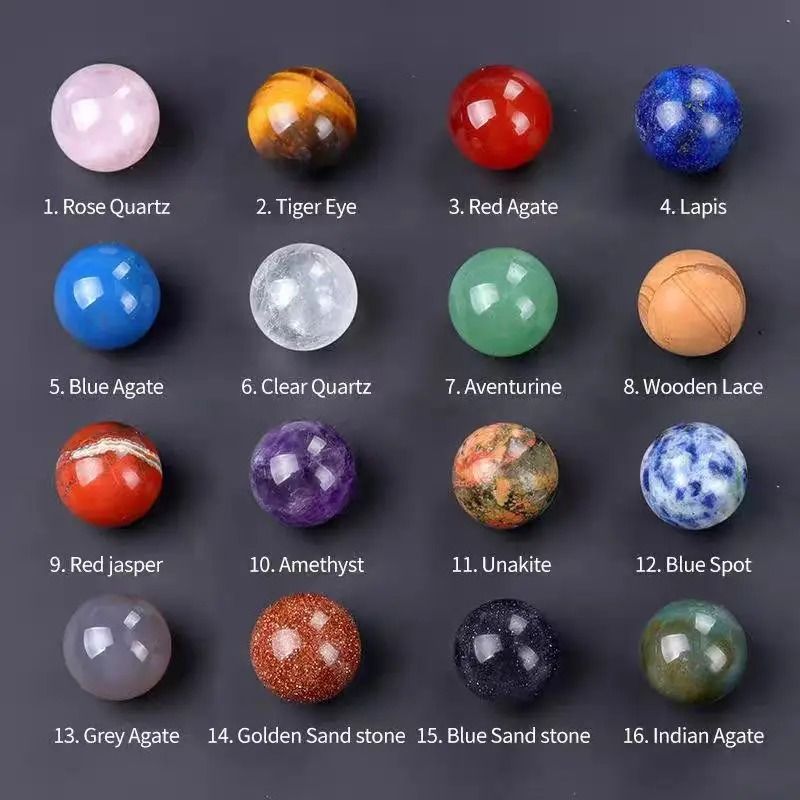 16mm Natural Stone Round Ball Set Amethyst Rose Quartz Healing Crystal Spheres For Chakra Zen Hom 0
