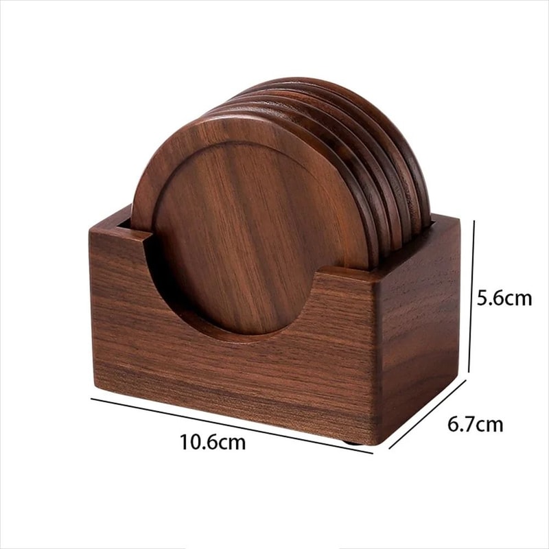 6Piece Solid Walnut Wood Coaster Set Premium Round Insulated Placemats For JapaneseStyle Coffee H 6