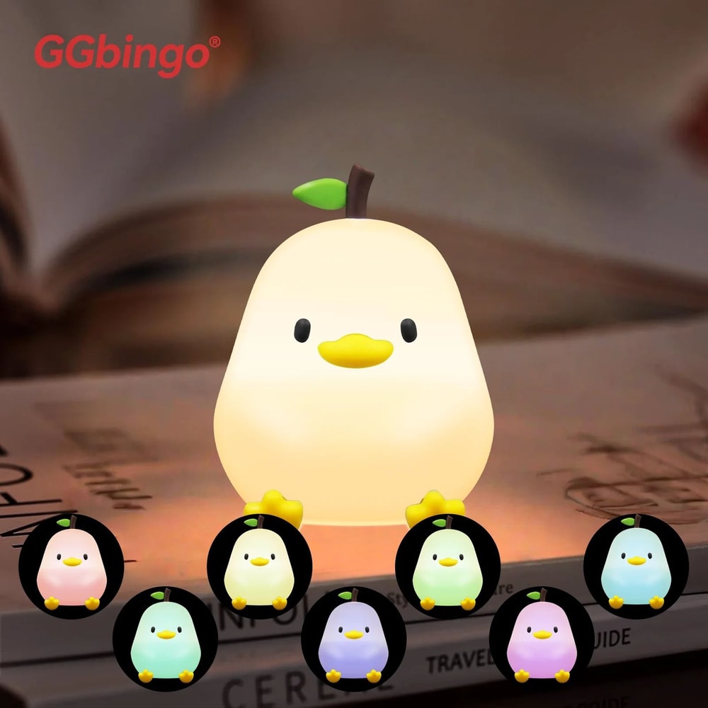 Cute Pear Night Light 7Color Dimmable TouchControlled Silicone Lamp StressReducing USB Rechargeab 8
