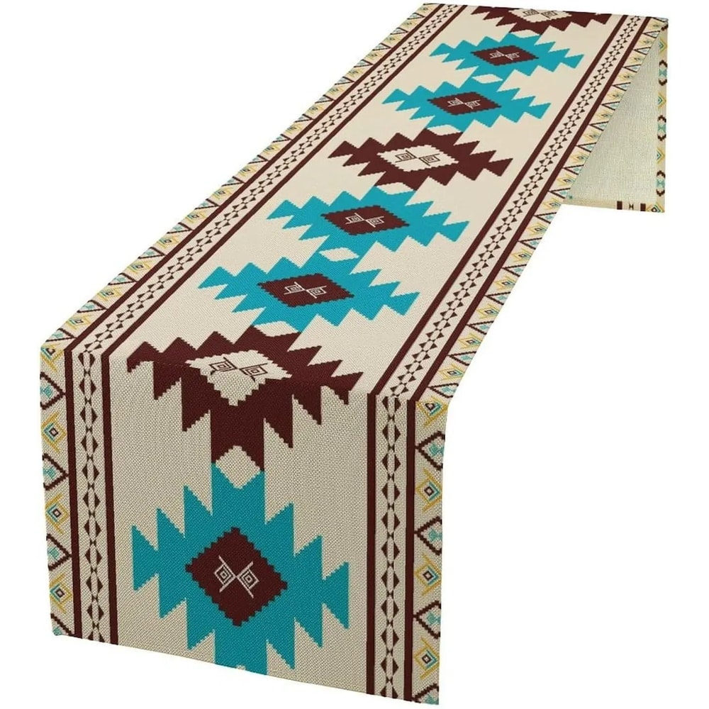 Aztec Ethnic Tribal Style Linen Table Runner Boho Abstract Geometric Texture For Kitchen Party Di 1