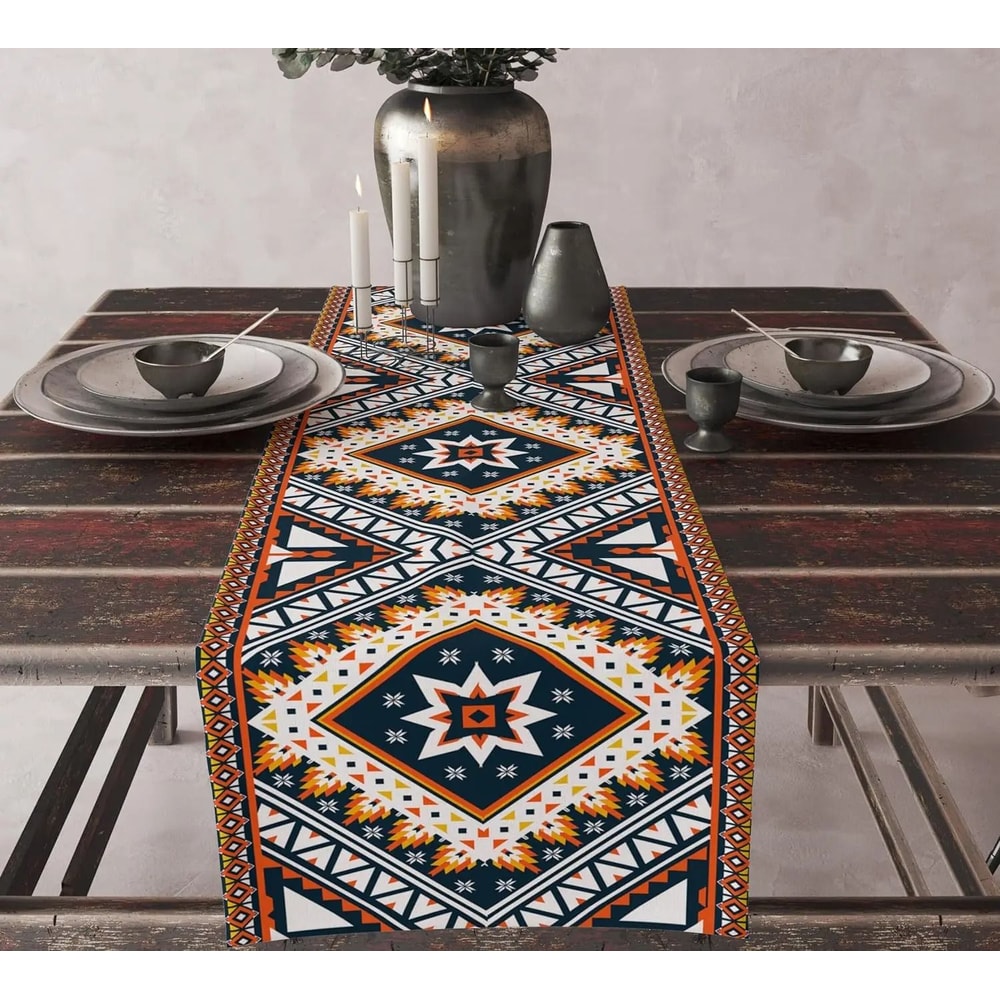 Aztec Ethnic Tribal Style Linen Table Runner Boho Abstract Geometric Texture For Kitchen Party Di 4