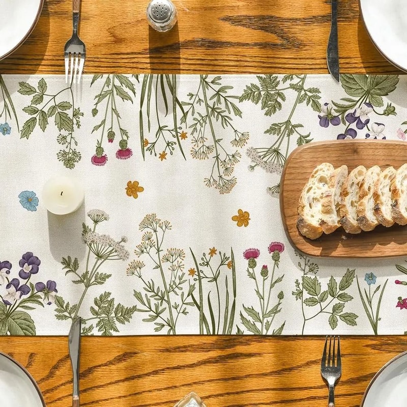 Spring Daisy Flowers Linen Table Runner Refreshing Farmhouse Kitchen Decor Floral Dresser Scarf F 2