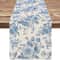 Chinoiserie Blue Flower Linen Table Runner Elegant PorcelainInspired Dresser Scarf Reusable Dinin 6