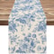 Chinoiserie Blue Flower Linen Table Runner Elegant PorcelainInspired Dresser Scarf Reusable Dinin 6