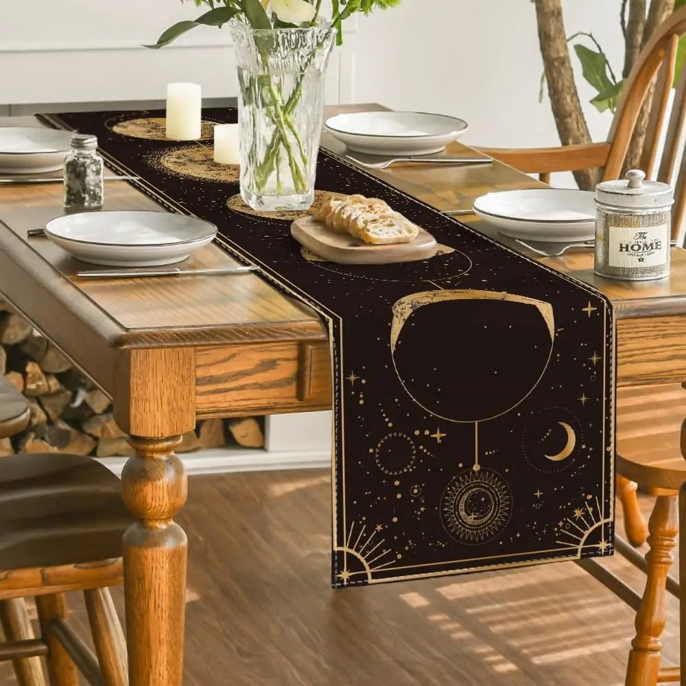 Astrology Moon Magic Linen Table Runner Mystical Gothic Dresser Scarf Celestial Holiday Party Dec 3