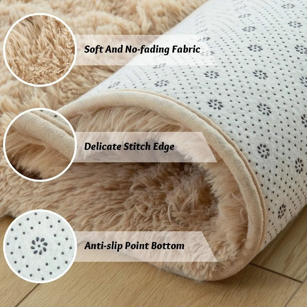 Soft Plush Circular Rug UltraFluffy Kids Bedroom Play Mat Minimalist Nursery Floor Decor 4