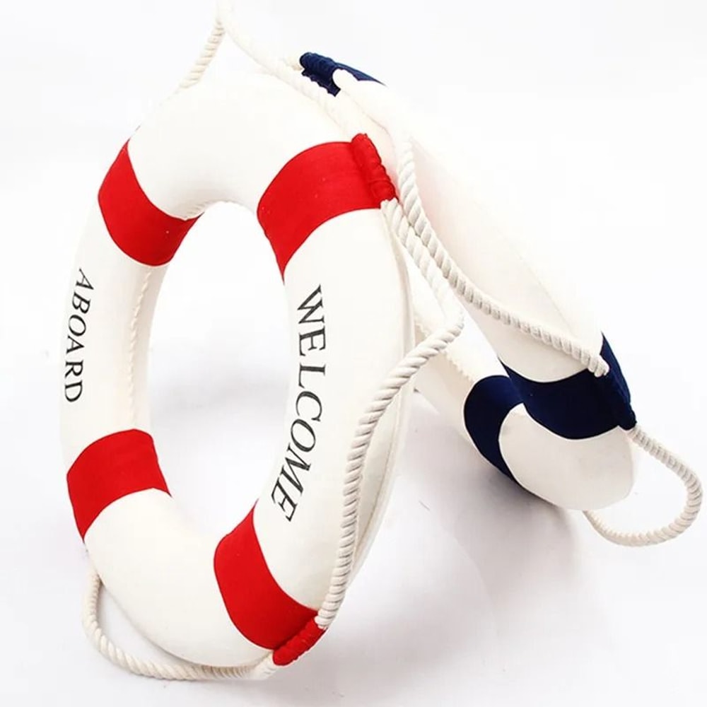 Nautical Style Welcome Life Buoy Decorative Red Blue Marine Wall Charm For Beach Houses Coastal 1