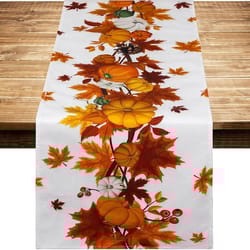 fall thanksgiving pumpkins linen table runner – autumn harvest maple leaves holiday party decor & farmhouse kitchen runn