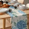 Blue Hydrangea Eucalyptus Linen Table Runner Elegant Farmhouse Kitchen Decor Botanical Wedding D 2