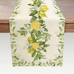 spring summer lemon & floral linen table runner – refreshing seasonal dresser scarf & botanical holiday party decor