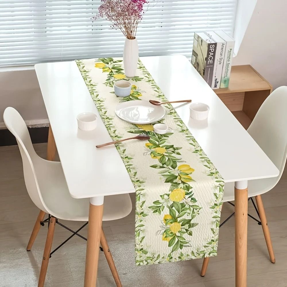 Spring Summer Lemon Floral Linen Table Runner Refreshing Seasonal Dresser Scarf Botanical Holida 1