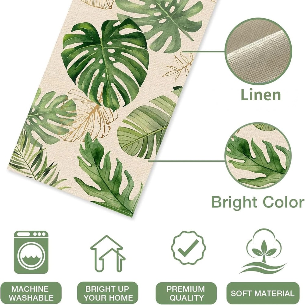 Summer Palm Leaves Tropical Greenery Linen Table Runner Refreshing Spring Home Decor Outdoor Bota 5