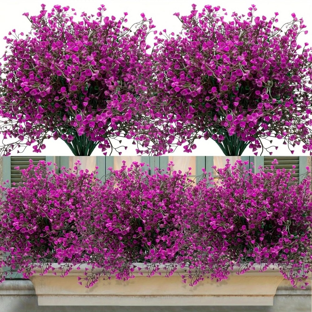 12Bunch Outdoor Artificial Flower Collection UVResistant Plastic Shrubs Fake Greenery For Garden 1