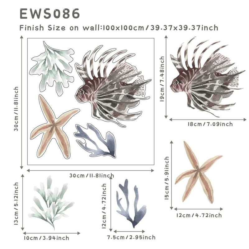 Underwater World Watercolor Wall Decals Waterproof Coral Tropical Fish Stickers For Bathroom Nurs 14